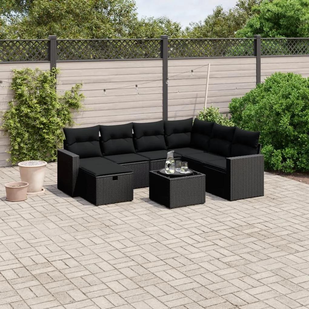 3263531 vidaXL Set mobilier de grădină cu perne, 8 piese, negru, poliratan