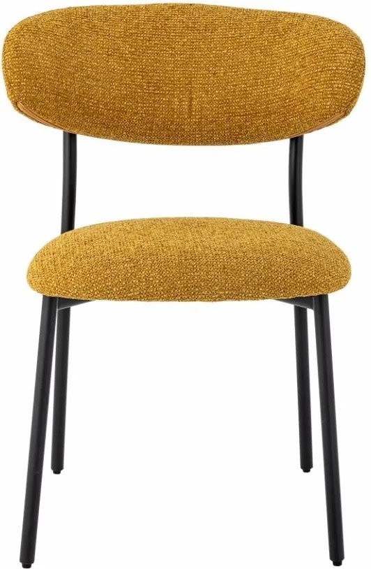 Scaun dining din bumbac galben și metal negru, spătar curbat și picioare reglabile, certificat FSC 100%, finisaj vopsit, 79 x 60 x 55 cm, „Manal”