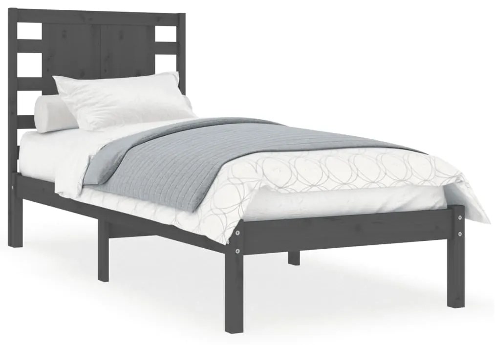 3104180 vidaXL Cadru de pat mic single, gri, 75x190 cm, lemn masiv