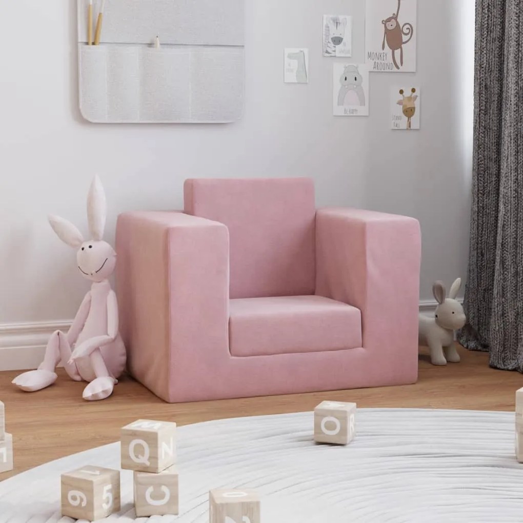 341850 vidaXL Canapea pentru copii, roz, pluș moale
