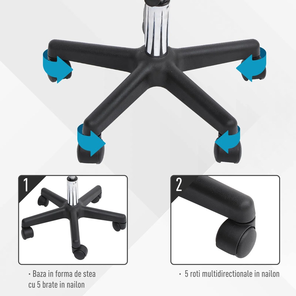 Scaun de Birou HOMCOM Rotativ, Ergonomic, Înălțime Ajustabilă, Piele Sintetică, 35x42-54cm, Negru | Aosom Romania