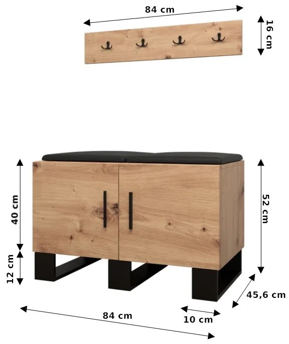 Set mobilier pentru hol Amanda 21 (Stejar artisan + Negru). 1086041