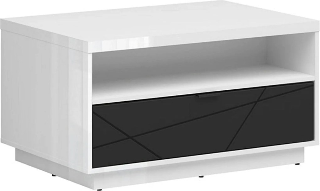 Masuta cafea FORN, alb lucios/negru mat, PAL, 90x60x49 cm