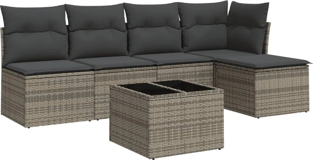vidaXL Set mobilier grădină cu perne, 6 piese, gri, poliratan