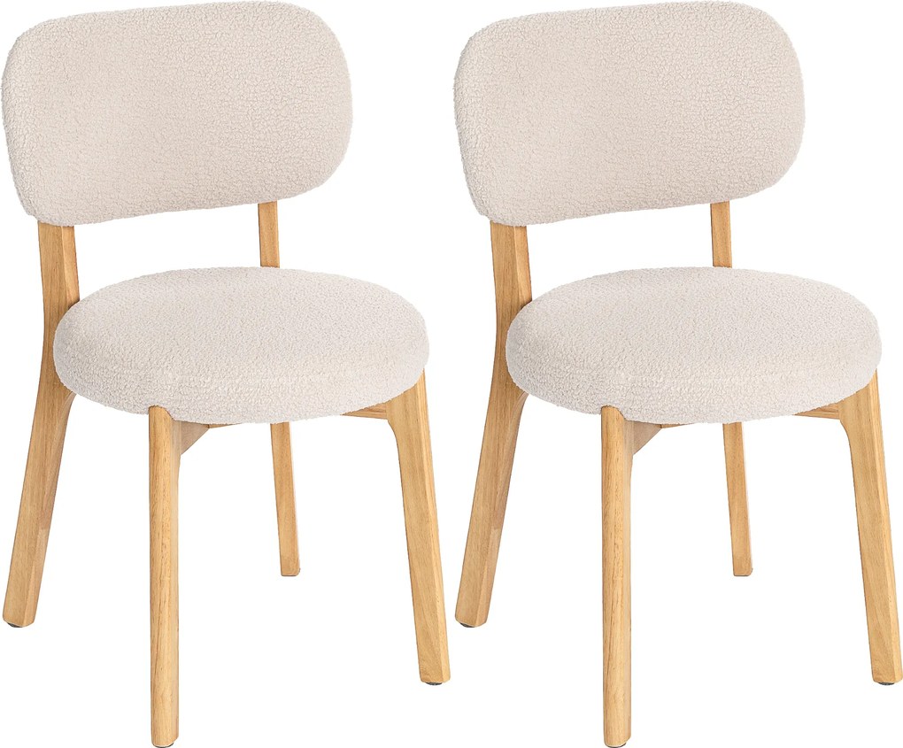 HOMCOM Set de 2 scaune pentru sufragerie, scaune de bucătărie tapițate, picioare din lemn de hevea, 46,5 x 52 x 80 cm, crem | Aosom Romania