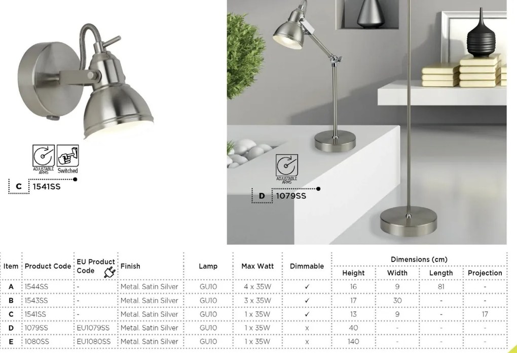 Aplica de perete moderna cu spot directionabil Focus argintiu satin 1541SS SRT