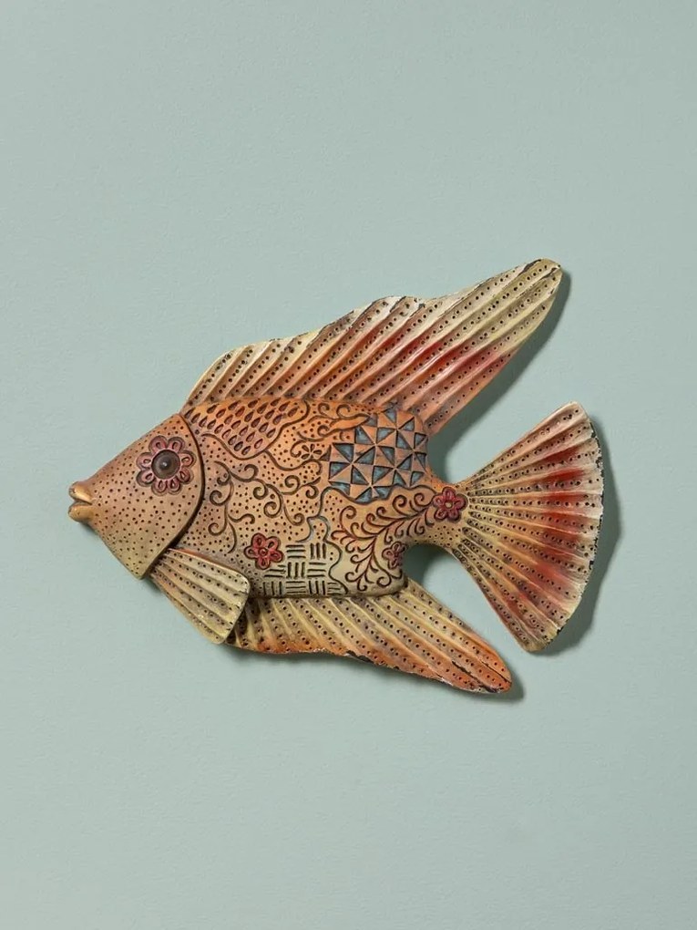 Set 2 decorațiuni de perete pește din rășină, design tribal, H25,5 cm