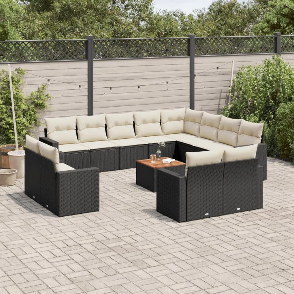 vidaXL Set mobilier de grădină cu perne, 13 piese, negru, poliratan