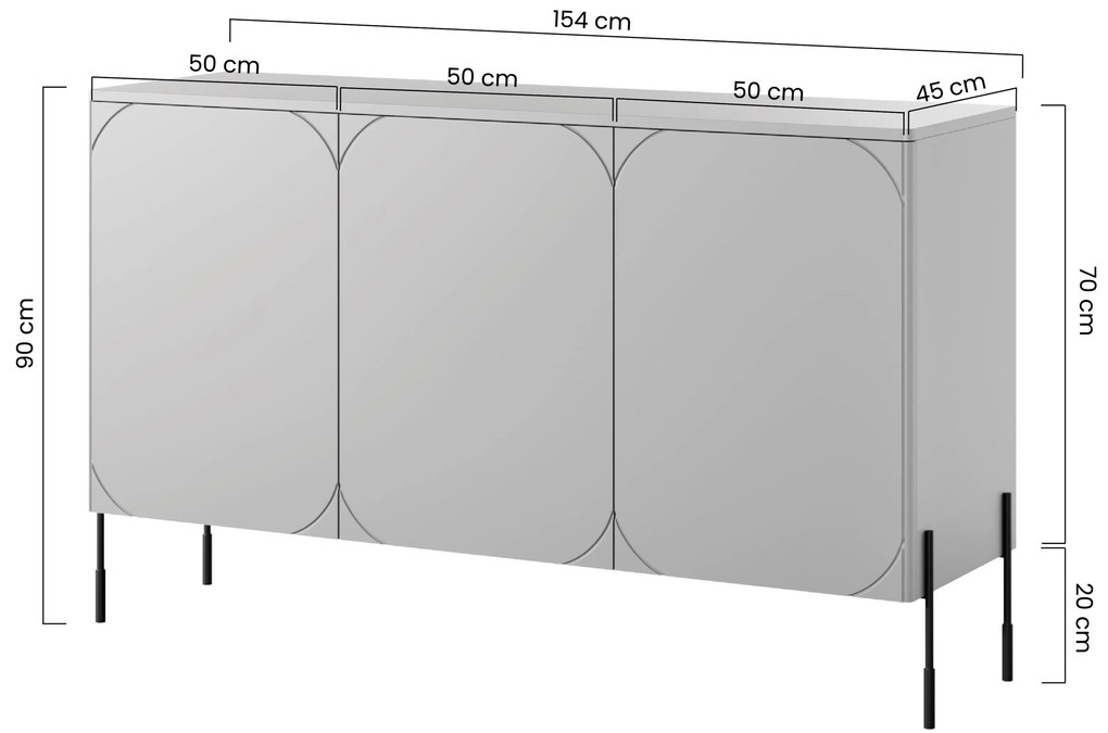 Comodă Sonatia 150 cm cu 3 uși - cașmir / picioare negre