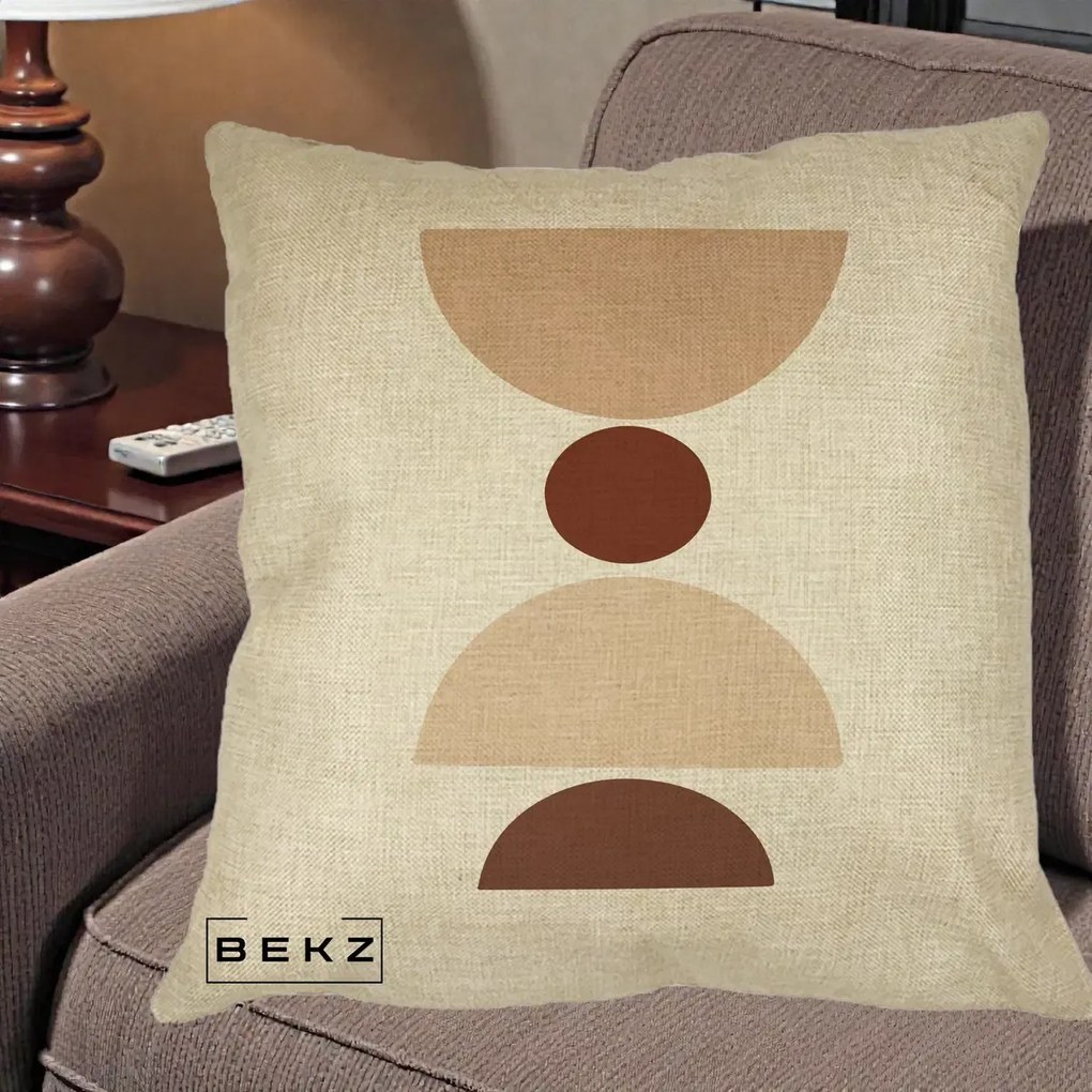 Perna Decorativa Geometric Boho Cerc si Boluri, 40x40 cm, Crem, Husa Detasabila, Perna Inclusa, BEKZ®