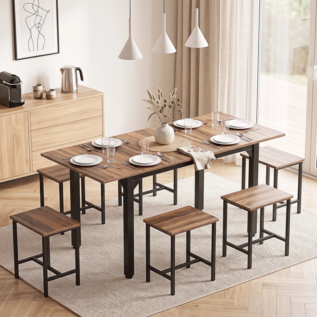 HOMCOM Set Masă Da Dining Extensibil 160 cm Cm, Negru Nuc | Aosom Romania
