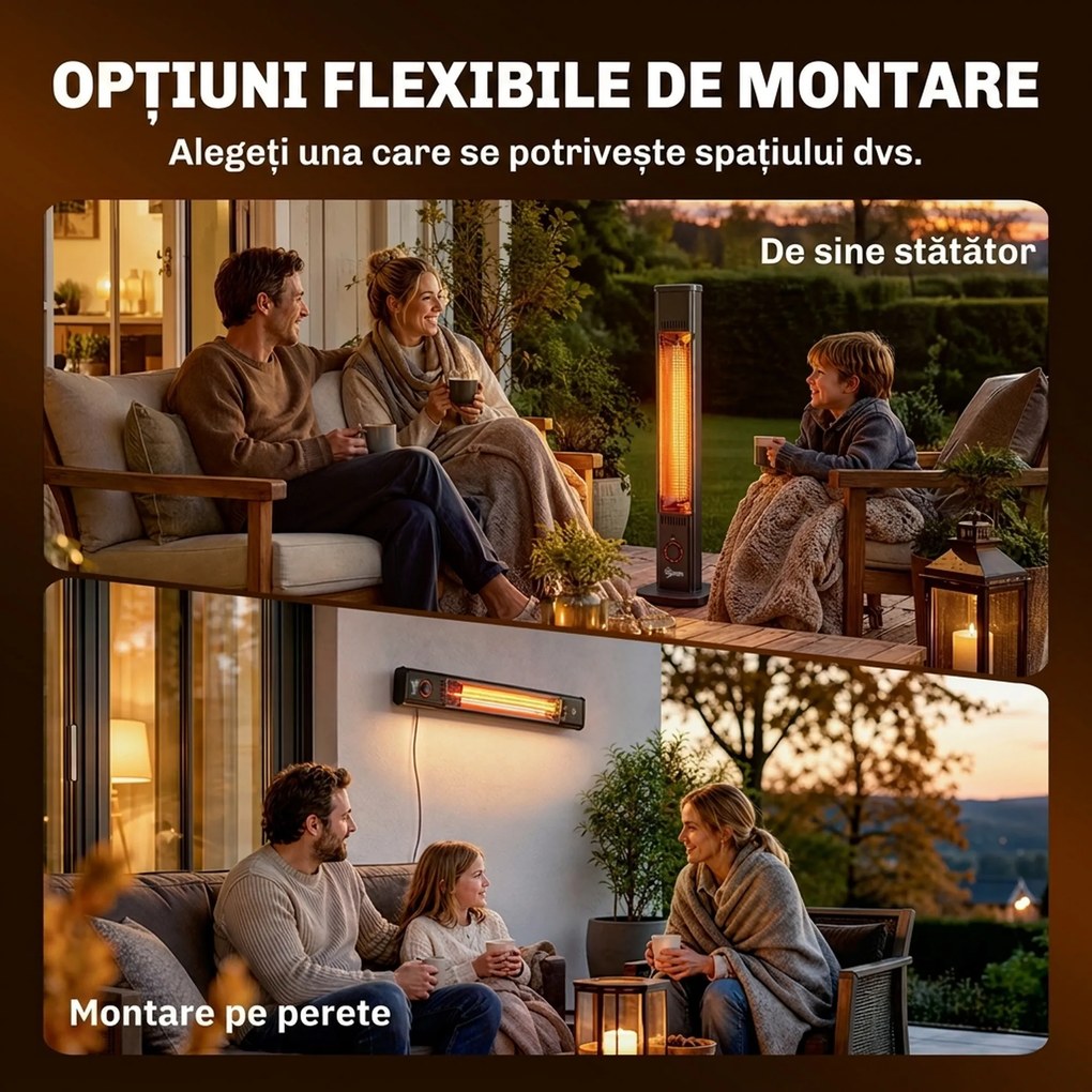 Outsunny încălzitoare Electrice cu Infraroșu 2000W IP65 Negre | Aosom Romania