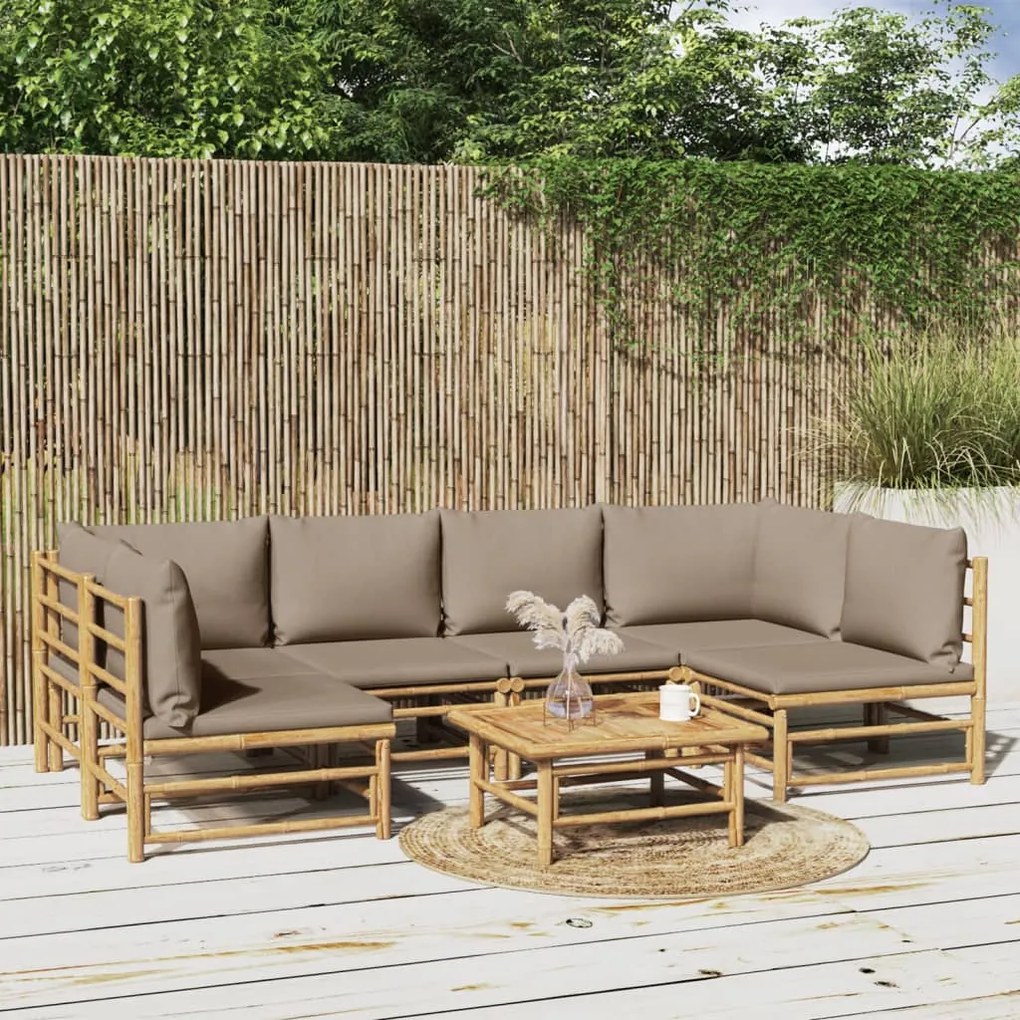 3155134 vidaXL Set mobilier de grădină cu perne gri taupe, 7 piese, bambus