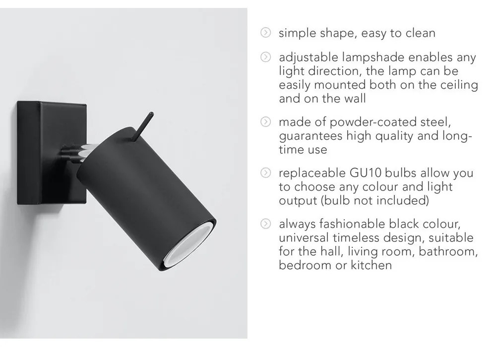 Spot negru 8x10 cm Etna – Sollux