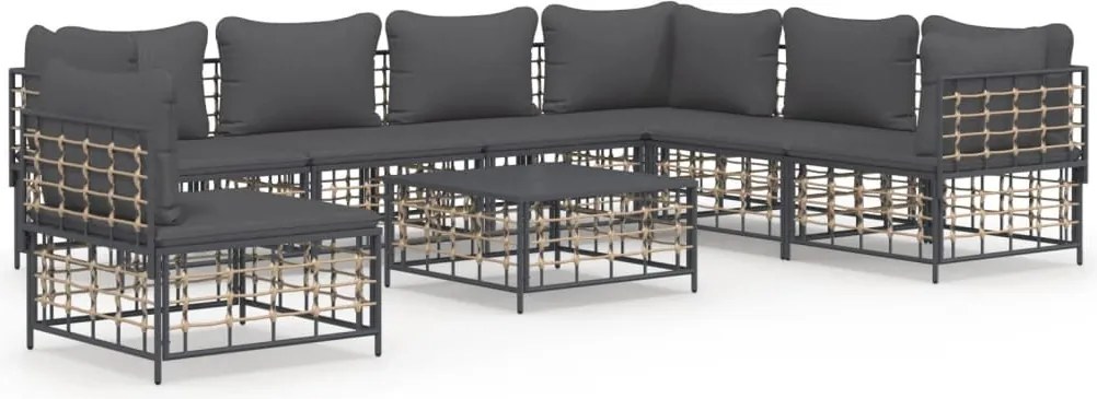 vidaXL Set mobilier de grădină cu perne, 8 piese, antracit, poliratan