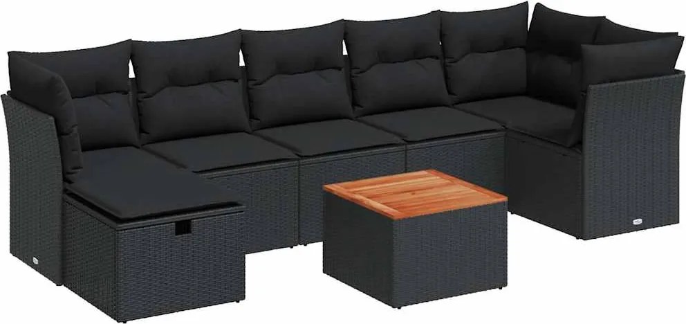 vidaXL Set mobilier de grădină cu perne, 8 piese, negru, poliratan