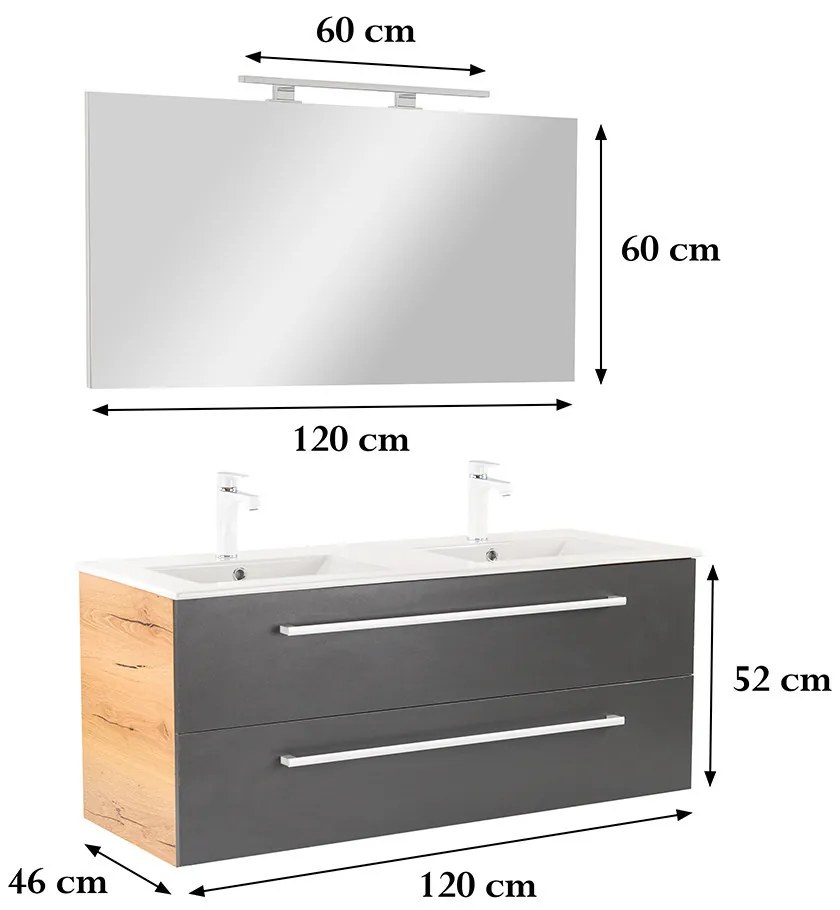 Mobilier complet de baie Vario Clam 120 stejar-antracit