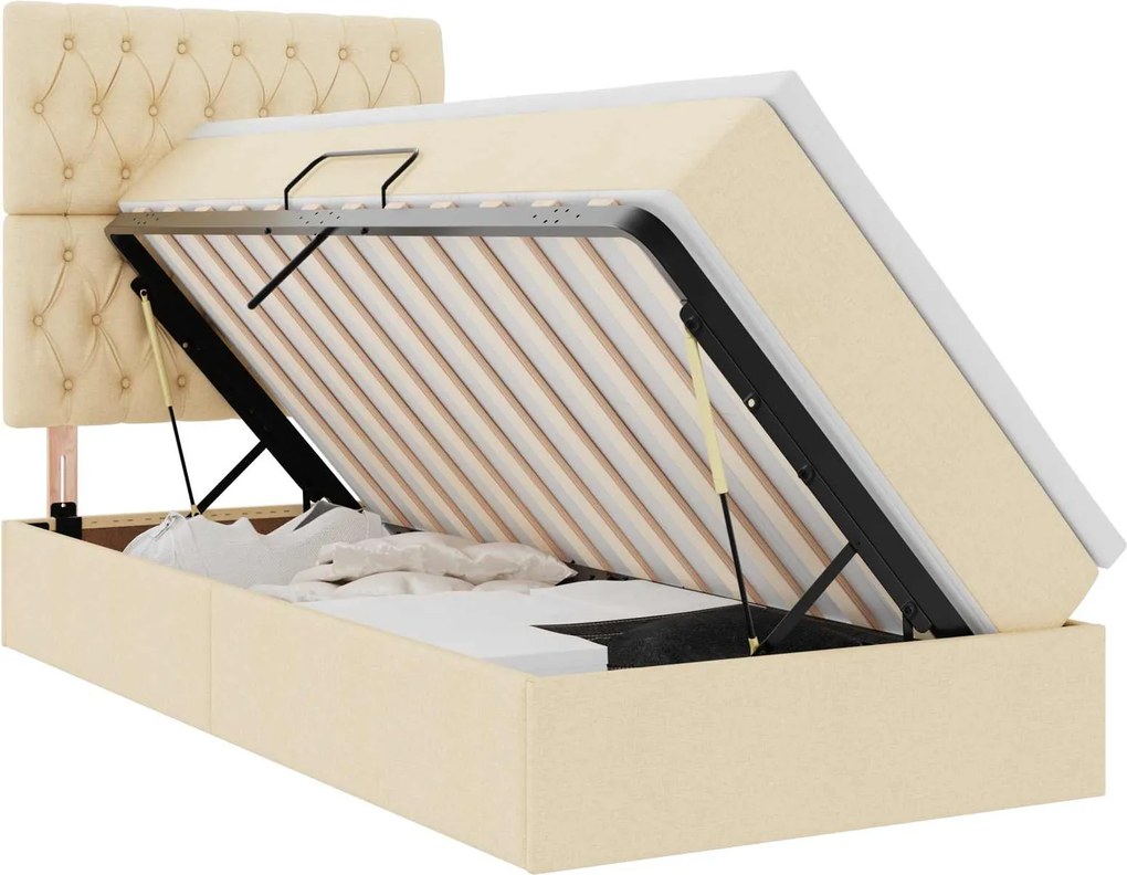 vidaXL Pat cu saltea și LED cu saltea Creme 90 x 190 cm Poliester