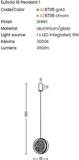 Pendul LED design decorativ EUFORIA 16 crom