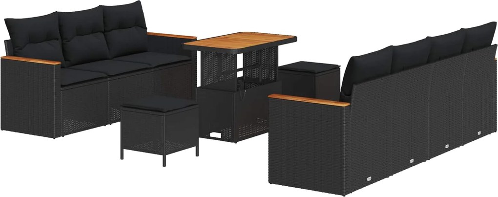 vidaXL Set de canapele pentru grădină cu pernă 14 pcs Negru poliratan