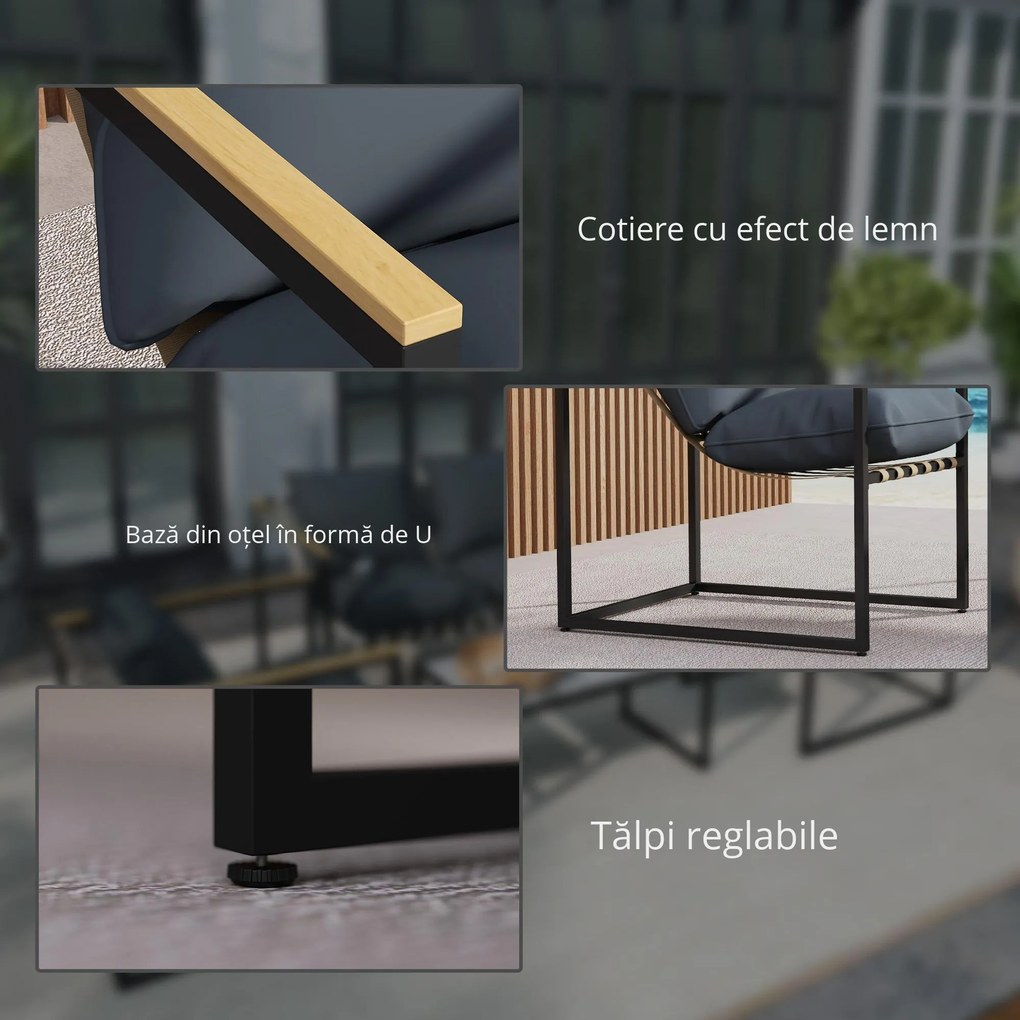 Outsunny set mobilier grădină 4 piese, 2 fotolii, canapea 2 persoane, masă, perne incluse, gri | Aosom Romania