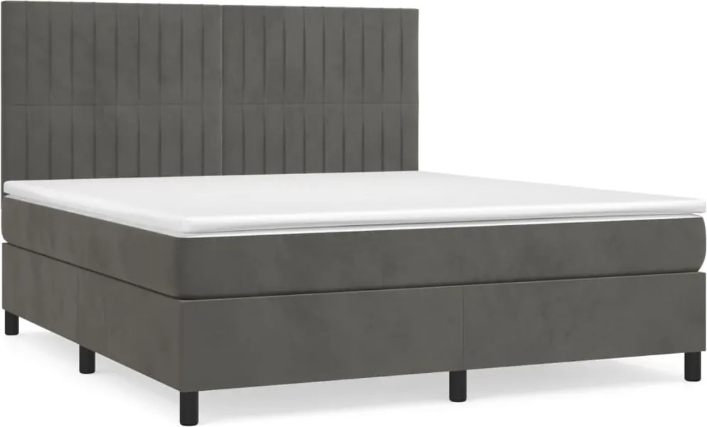 vidaXL Pat box spring cu saltea, gri închis, 160x200 cm, catifea