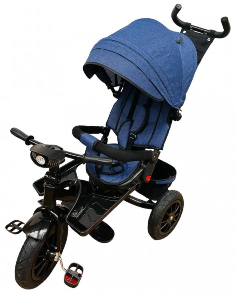 Tricicleta cu pozitie de somn, muzica si lumini, 8 luni - 4 ani, Roti Cauciuc Plin, Albastru- TMR-47-albastru