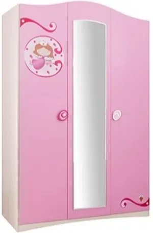 Dulap din pal cu 3 usi si oglinda, pentru copii Little Princess Pink / Nature, l133xA54xH203 cm