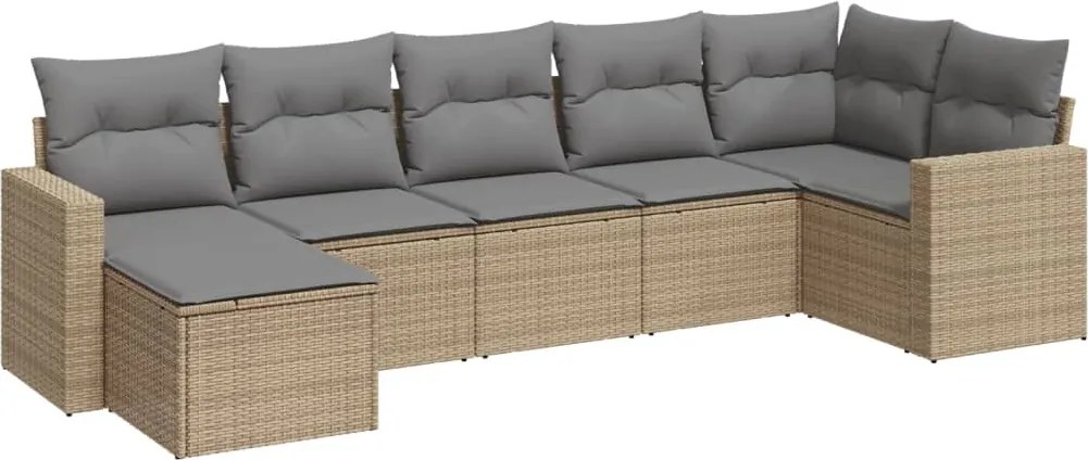 vidaXL Set canapele de grădină, 7 piese, cu perne, bej, poliratan