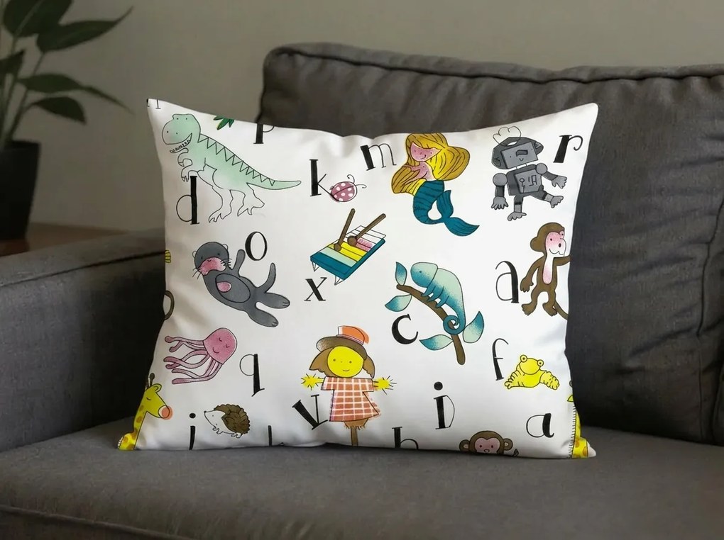 Set 2 huse decorative pentru perna KIDS ALPHABET 40x60 cm, alba