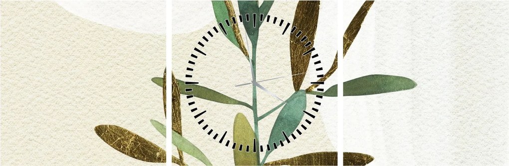Tablou - Acuarelă ramură N⁰2 (cu ceas) (90x30 cm)