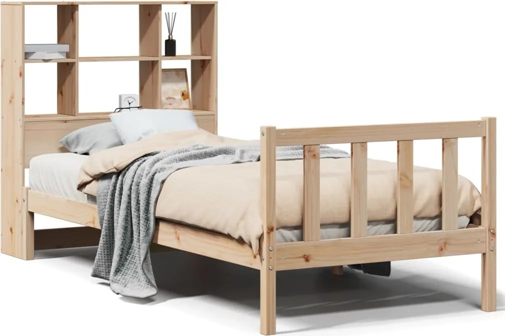 vidaXL Pat cu bibliotecă fără saltea, 90x190 cm, lemn masiv de pin