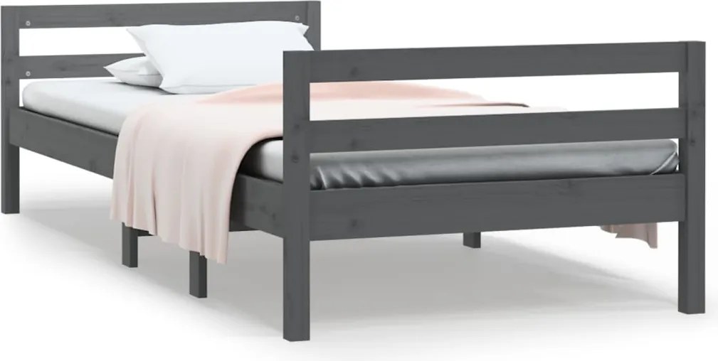 vidaXL Cadru de pat, gri, 90x200 cm, lemn masiv de pin