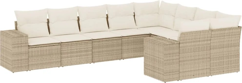 vidaXL Set canapele de grădină, 9 piese, cu perne, bej, poliratan