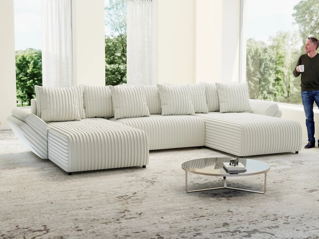 Colțar extensibil dumonde cu ladă de depozitare si sezut confortabil din spuma high-density, Berlin U Ambience Ivory 380x180 cm