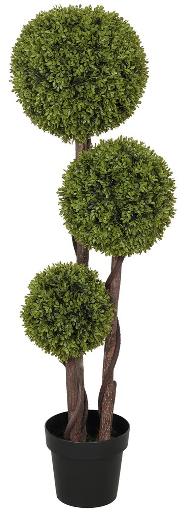 HOMCOM Plantă Artificială de Buxus cu 3 Sfere, Ghiveci Inclus și Bază Întărită, Ø19,5x115 cm, Verde | Aosom Romania