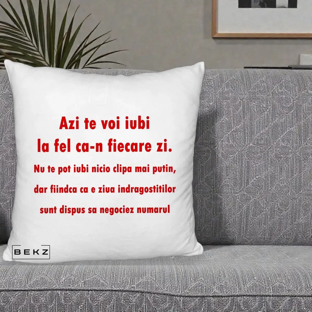 Cadou pentru Iubita - Perna Personalizata Azi Te Voi Iubi, 40x40 cm, Alb Pufos, Husa Detasabila, Perna Inclusa, BEKZ®