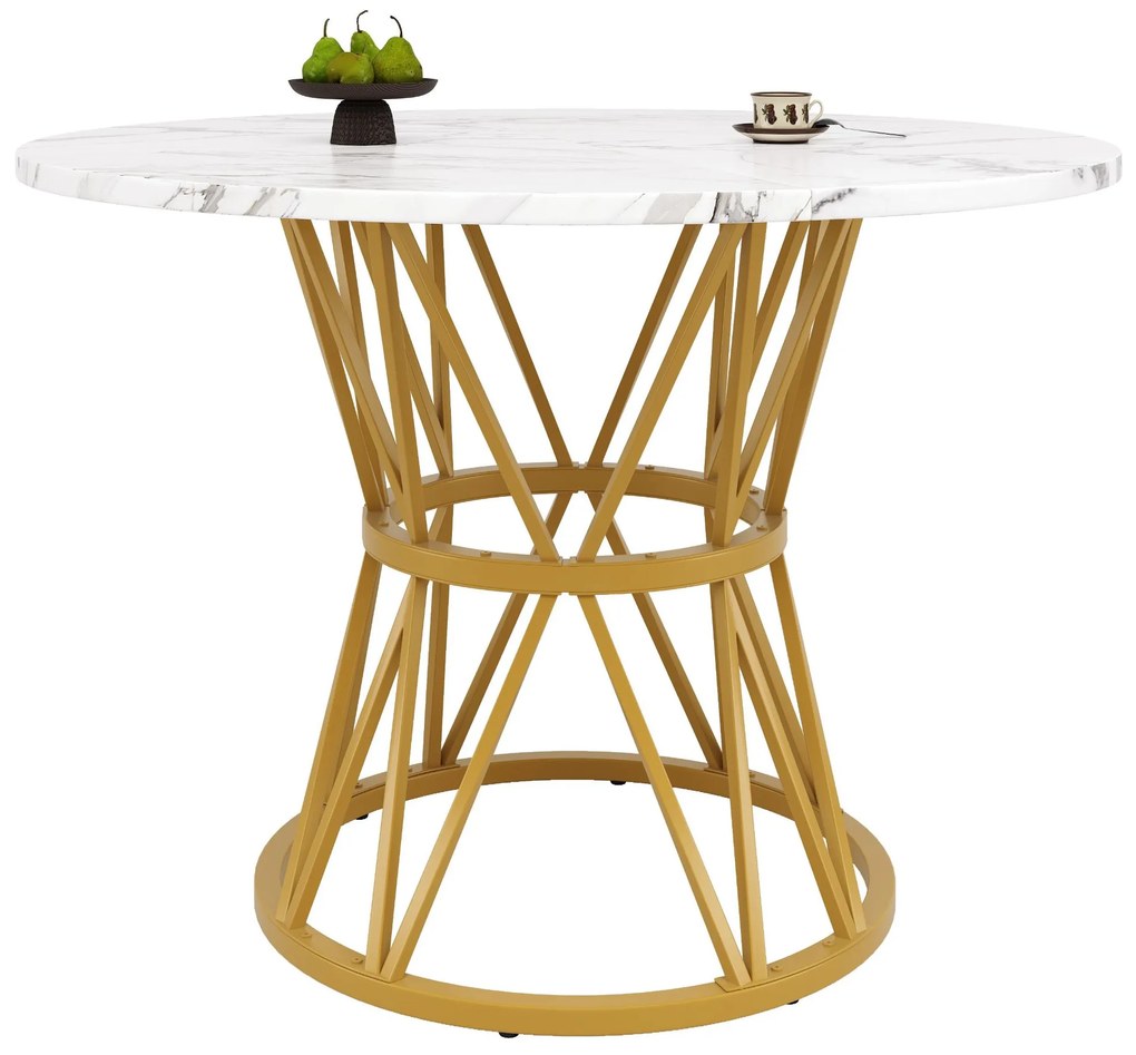 Masă rotundă pentru 4 persoane, Alb+Auriu | Aosom Romania