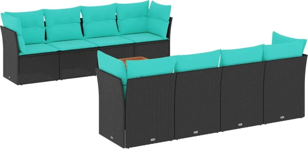 vidaXL Set canapele de grădină cu perne, 9 piese, negru, poliratan