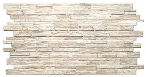 Panou decorativ, PVC, model piatra 3D, nuante crem, 96x48.5cm