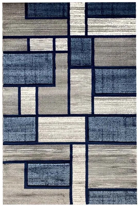 80x300 cm Covor Premium Sultan, 60% Polipropilena și 40% Polyester, Design Modern, Gri/Albastru, Densitate 2650 gr/m2, SU37003A1045