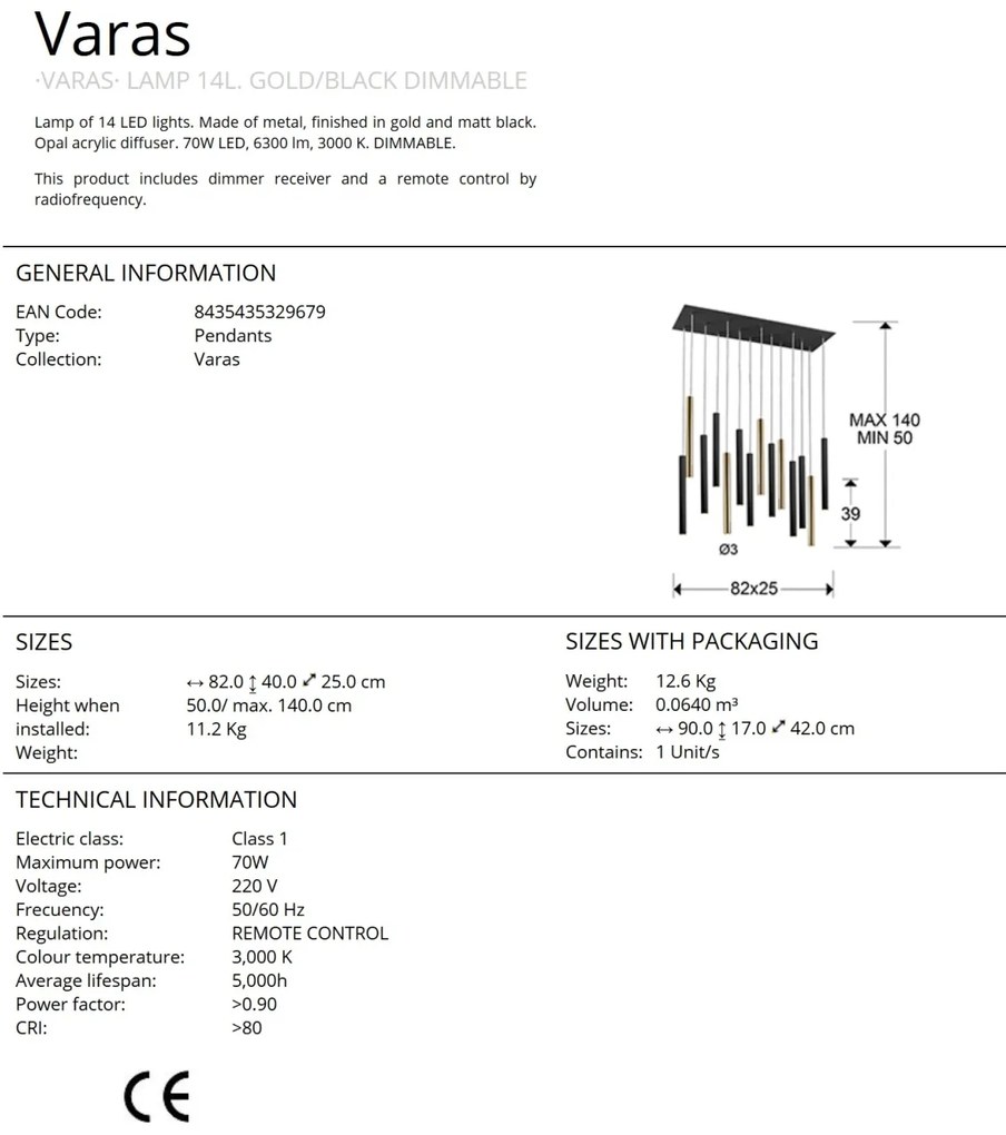 Lustra LED dimabila cu telecomanda design modern Varas negru/auriu SV-373425D