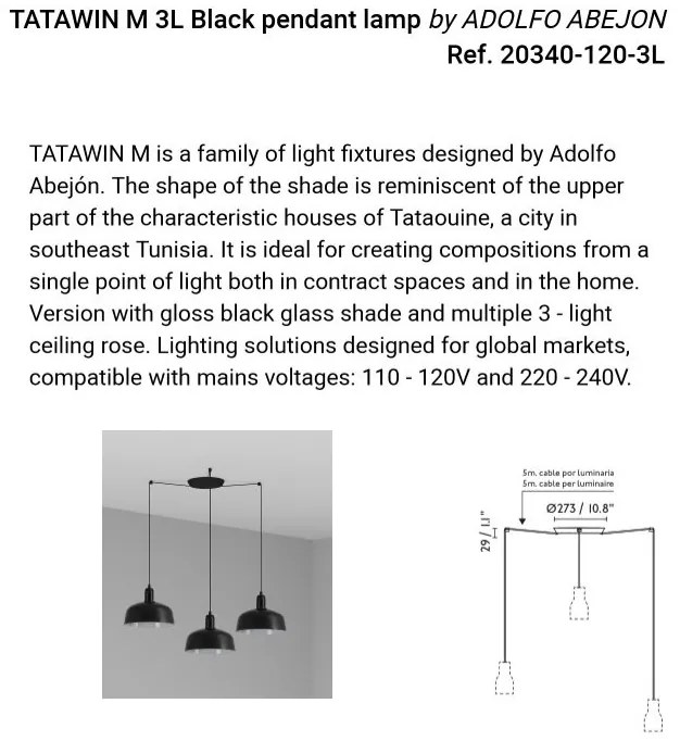Lustra suspendata design modern TATAWIN M 3L, negru
