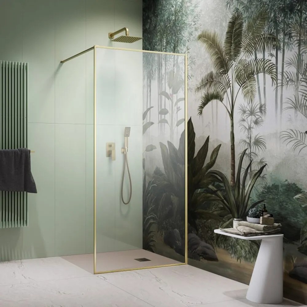 Paravan de dus tip Walk-in Radaway Modo F II auriu periat-transparent 120 cm sticla securizata 8 mm