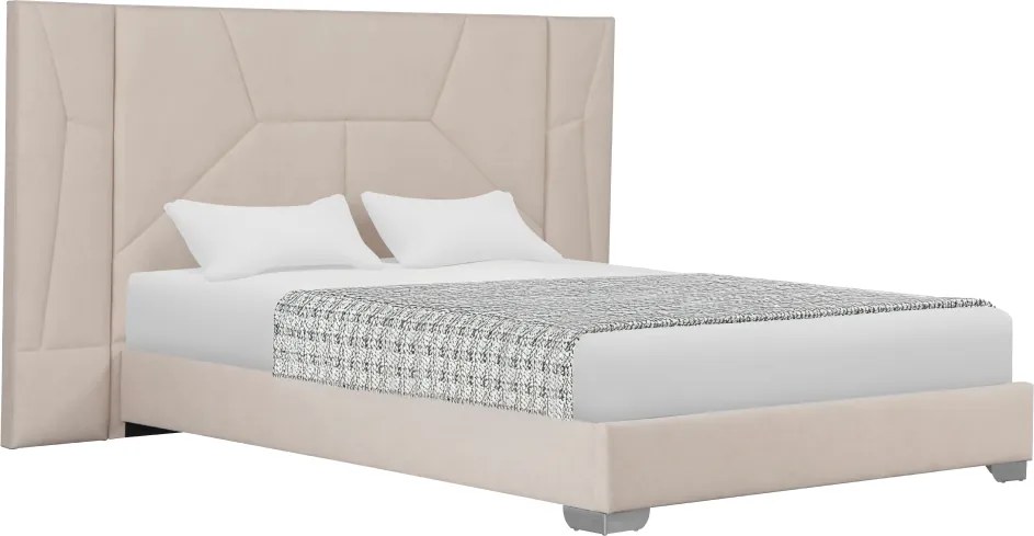 Pat cu somieră şi iluminare LED, 160x200, ţesătură Velvet bej, ALTESA
