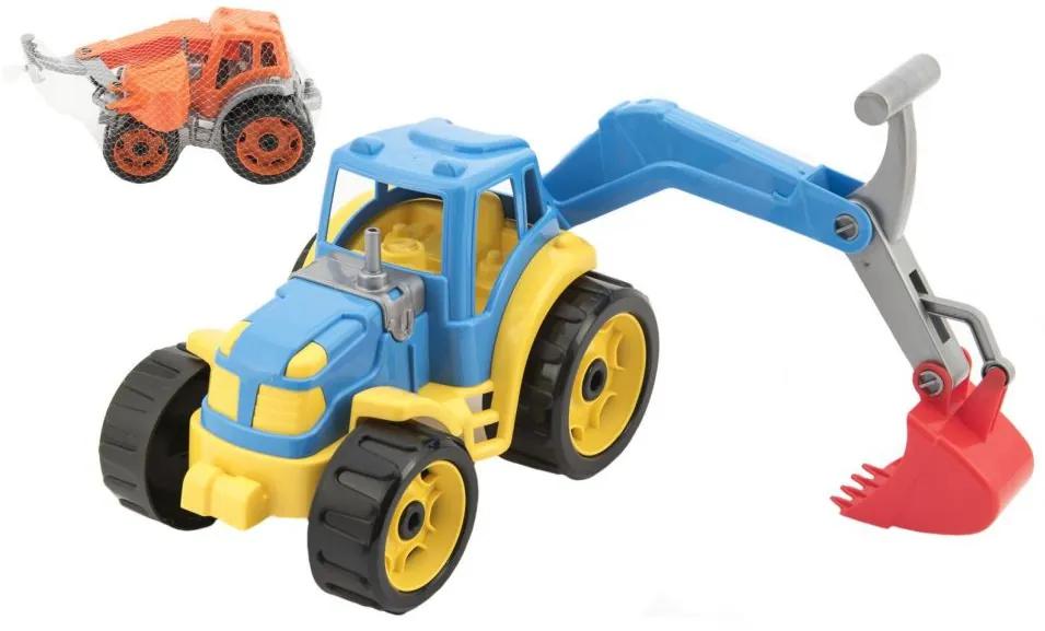 Tractor cu lingură, de plastic 16 x 24 cm, 2 culori in plasa
