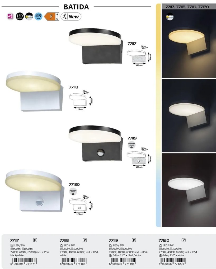 Aplica exterior LED, Senzor de miscare, Protectie IP54, Batida, alb