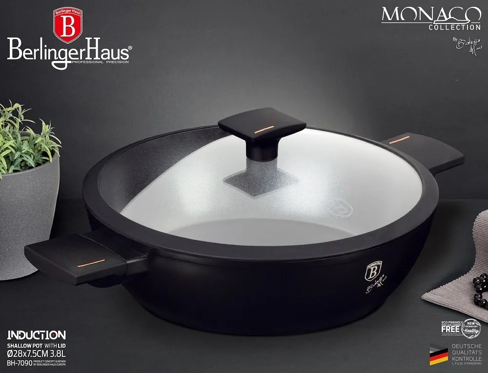 Cratiță cu capac 28 cm, 3.8 L Berlinger Haus BH 7090, Monaco Collection, cu strat de titan, pentru toate tipurile de plite