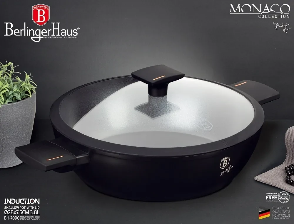 Cratiță cu capac 28 cm, 3.8 L Berlinger Haus BH 7090, Monaco Collection, cu strat de titan, pentru toate tipurile de plite