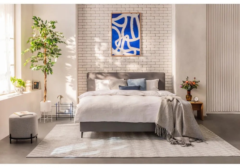 Pat dublu tapițat gri cu saltea/gradă 160x200 cm Noira Slim - Bonami Selection